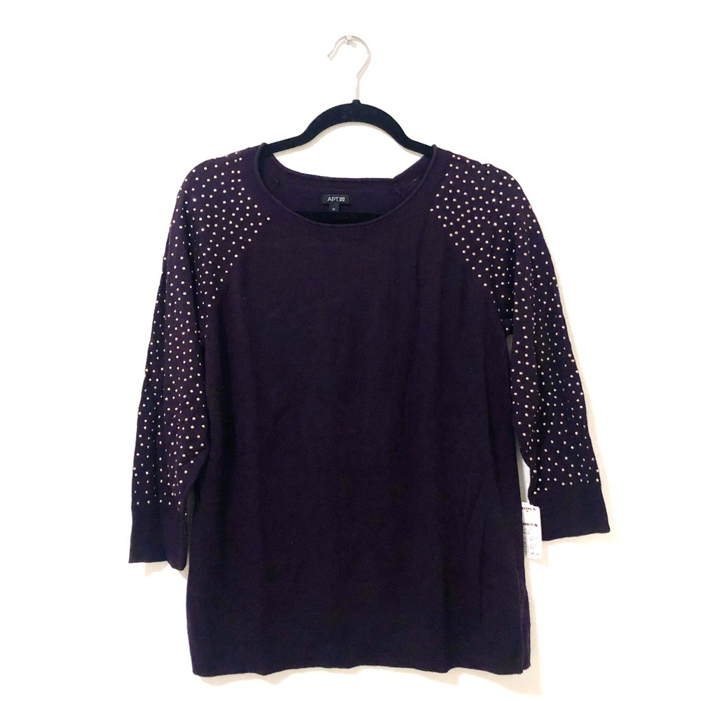 Apt9 Jeweled Sleeve Sweater - dark purple